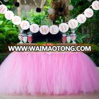 Latest Wedding Decorated Tulle Rectangle Tutu Table Skirt Pink